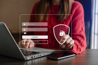 Siber güvenlik kavramı, giriş, kullanıcı, tanımlama bilgi güvenliği ve şifreleme, akıllı telefon ve tablet kullanarak kullanıcının kişisel bilgi kadınına güvenli erişim