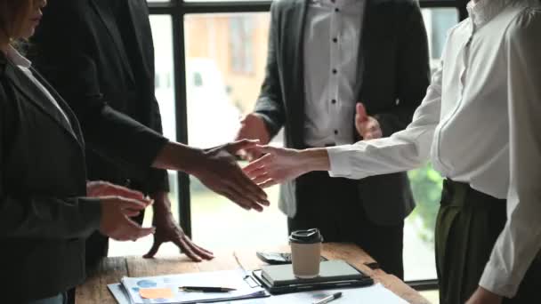 Business People Table Shaking Hands Successful Deal Agreement — Stock Video