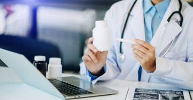 Doctor explain the use of medication to patients. healthcare and medical concept.