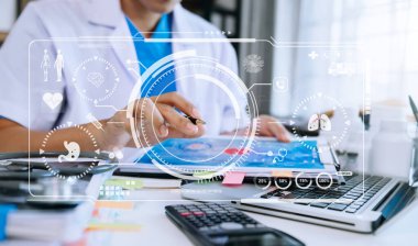 General Medical Services GMS and General Practitioners GPs or family doctors diagram. success smart medical doctor working in room