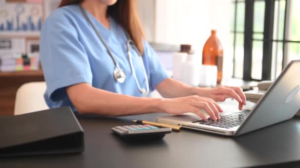Medical Technology Concept Doctor Working Laptop Modern Office — Vídeos de Stock