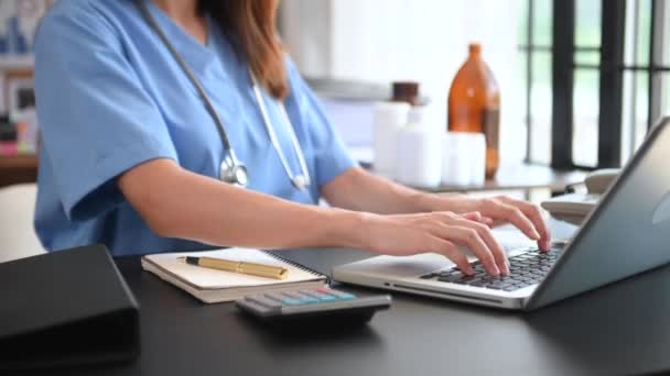 Medical Technology Concept Doctor Working Laptop Modern Office — Vídeo de Stock