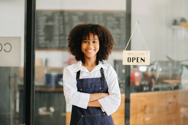 Startup successful small business owner  woman stand   in cafe