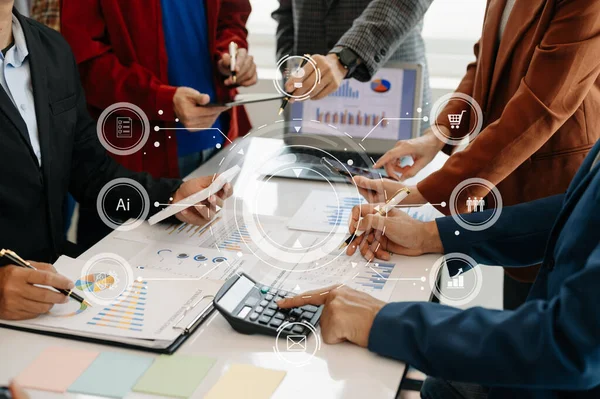 Working Team Meeting Concept Business Using Laptop Digital Marketing Media — Stok fotoğraf