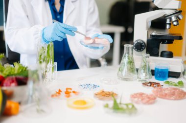 Laboratuvar bilimcisi olarak gıda bilimi, gelişmiş teknoloji ve hassas ekipmanlar kullanarak sebzeleri güvenlik ve kalite için test edip analiz ediyor.. 