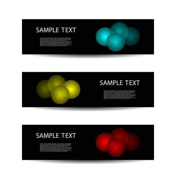 Abstract header design templates. Banners with shiny colorful circles or rings.