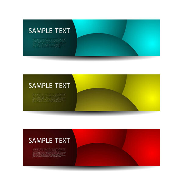 Abstract header or label design templates. Banners with big shiny colorful circles or rings.