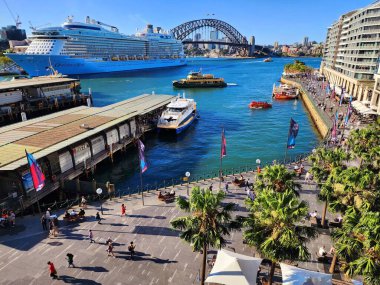 Sydney Harbour, Avustralya - 9 Kasım 2022: Green Spaces ile Modern Şehir. Çağdaş gökdelenler ve doğal kamusal alanların karışımıyla dinamik bir kentsel ortam.. 