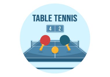 İnsanlar Düz El Çizim Şablonu 'nda Raket ve Masa Tenisi Topuyla Masa Tenisi Maçı Oynuyor