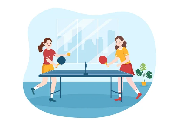 Pessoas Jogando Tênis Mesa Esportes Com Raquete Bola Pingue Pongue —  Vetores de Stock