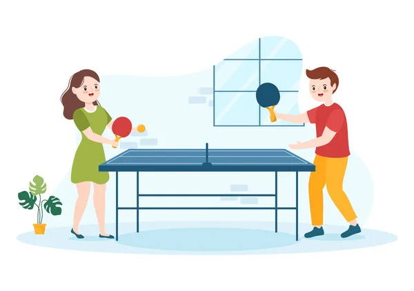 Sports Tennis Table Avec Raquette Balle Ping Pong Match Jeu — Image vectorielle