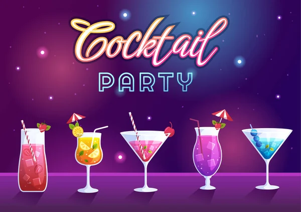 Cocktail Bar Nightclub Con Gli Amici Che Escono Con Bevande — Vettoriale Stock