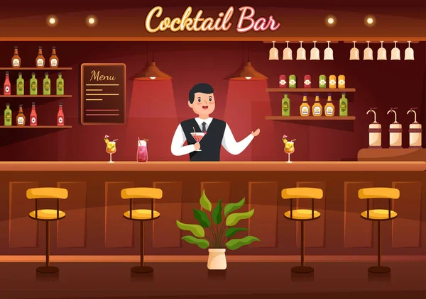 Cocktail Bar Νυχτερινό Κέντρο Διασκέδασης Φίλους Παρέα Αλκοολούχα Ποτά Χυμό — Διανυσματικό Αρχείο