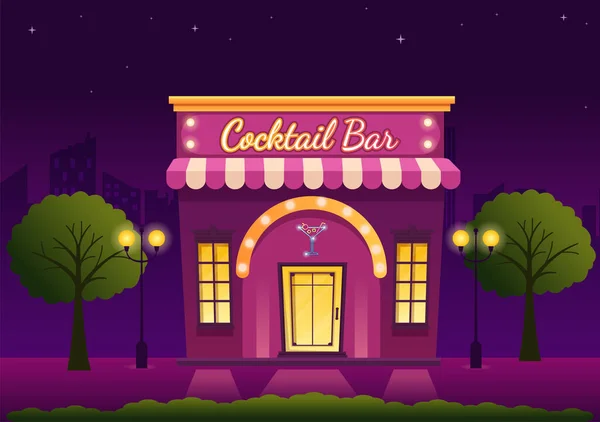 Cocktail Bar Nightclub Com Amigos Sair Com Suco Frutas Alcoólicas — Vetor de Stock