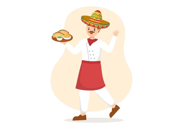 Restaurante Comida Mexicana Con Varios Deliciosos Tacos Cocina Tradicional Nachos — Archivo Imágenes Vectoriales