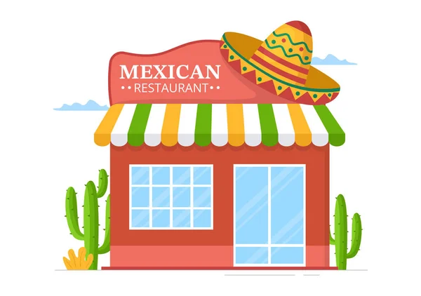 Mexikói Food Restaurant Különféle Ízletes Hagyományos Konyha Tacos Nachos Egyéb — Stock Vector