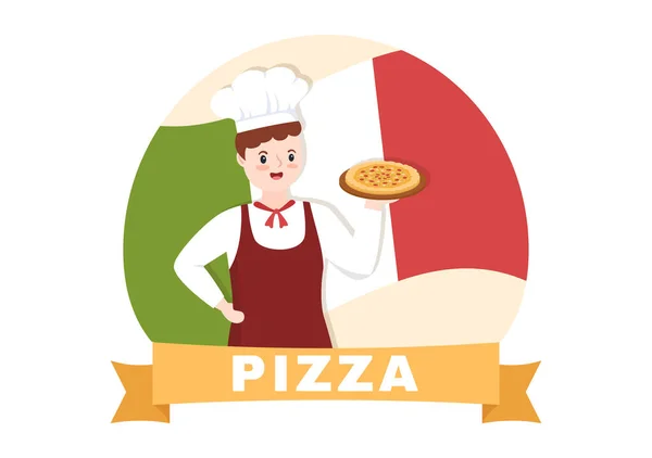 Włoska Restauracja Lub Kawiarnia Kucharzem Dokonywanie Tradycyjnych Włoskich Potraw Pizza — Wektor stockowy