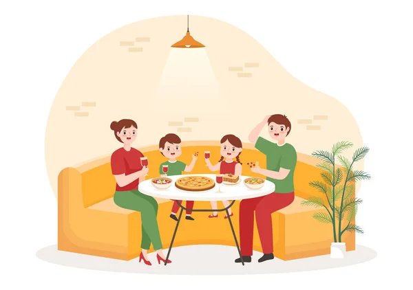 Restaurant Gastronomique Italien Avec Famille Enfants Manger Des Plats Italiens — Image vectorielle