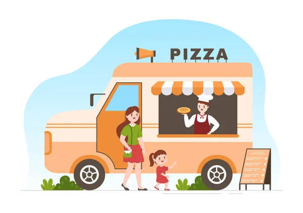 Italské Jídlo Restaurace Rodinou Dětmi Jíst Tradiční Itálie Jídla Pizza — Stockový vektor