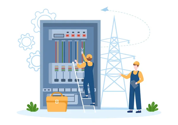 Éclairage Électricité Panneau Service Entretien Énergétique Cabinet Techniciens Travaux Électriques — Image vectorielle