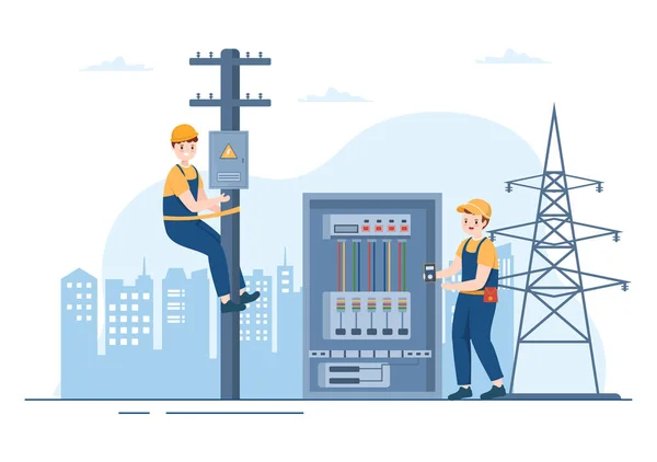 Verlichting Elektriciteit Energie Onderhoud Paneel Kabinet Van Technicus Elektrisch Werk — Stockvector