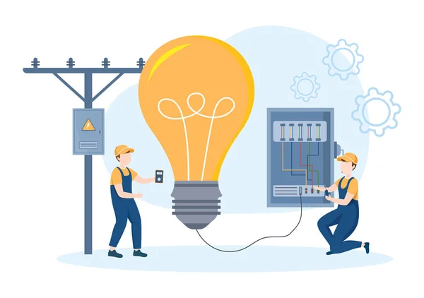 Osvětlení Údržba Elektrické Energie Servisní Panel Kabinet Techniků Elektrické Práce — Stockový vektor
