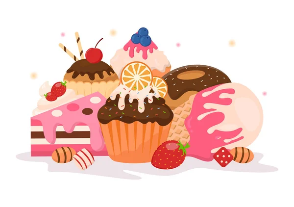 Sweet Shop Prodej Různých Pekařských Výrobků Cupcake Dort Pečivo Nebo — Stockový vektor