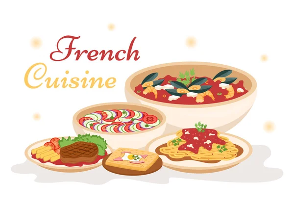Restaurant Cuisine Française Avec Divers Plats Traditionnels Nationaux France Sur — Image vectorielle