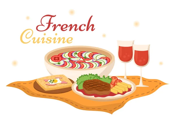 Restaurant Cuisine Française Avec Divers Plats Traditionnels Nationaux France Sur — Image vectorielle
