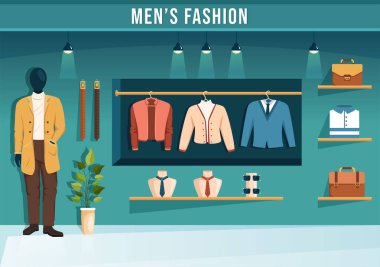 Moda Adamları ve Moda Adamı Salonda ya da Düz Çizim El Çizim Şablonları Alışveriş için Kıyafet Dükkanı