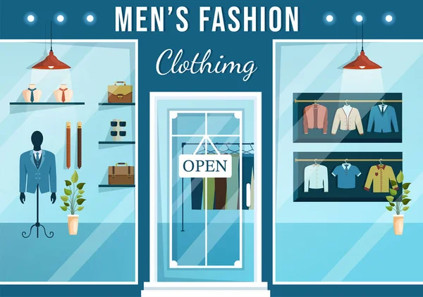 Fashion Men Outfit Fashionable Man Boutique Indoor Clothes Shop Shopping — Διανυσματικό Αρχείο