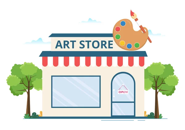 Tienda Arte Con Suministros Pintura Tienda Accesorios Herramientas Para Dibujo — Vector de stock