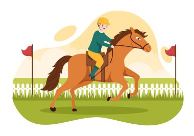 Bir At Yarışı Yarışması Binicilik Sporu ve Sürücüsüyle Düz Çizim El Çizim Şablonu 'nda Jokeyler