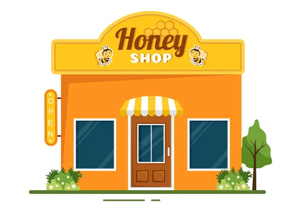 Honey Shop Natural Useful Product Jar Bee Honeycoms Consumed Flat — стоковий вектор