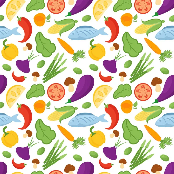 Vegetarian Fruit Vegetables Seamless Pattern Design Fresh Organic Natural Food — Stock Vector