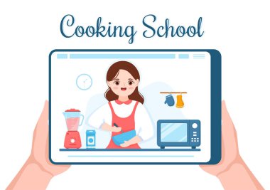 Canlı Yayın Çevrimiçi Yemek Aşçılığı Sınıfta Ev Yapımı Yemek Yapmayı Öğrenin ve Çizim El Çizim Şablonu Tabaklarında Tabakların Çeşitliliği