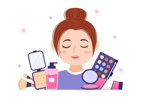 Beauté École Maquillage Avec Des Produits Cosmétiques Pour Étudier Belles — Image vectorielle