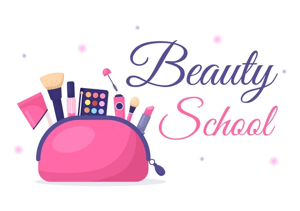 Szépség Töltsük Fel Iskola Kozmetikai Termékek Tanulni Gyönyörű Lányok Alkalmazó — Stock Vector