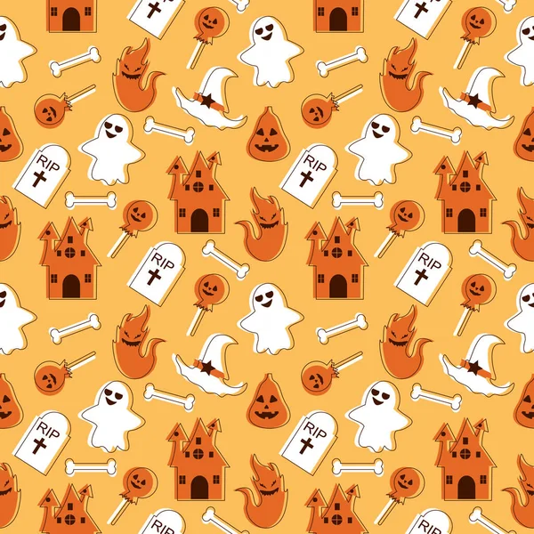 Halloween Varrat Nélküli Minta Tervezés Boszorkány Kísértetjárta Ház Sütőtök Vagy — Stock Vector