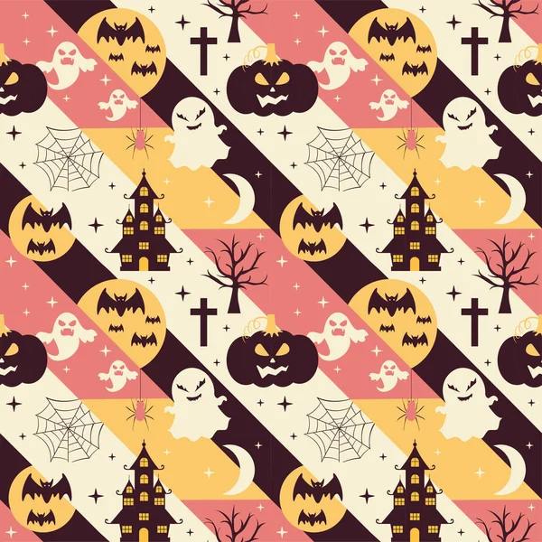 Halloween Varrat Nélküli Minta Tervezés Boszorkány Kísértetjárta Ház Sütőtök Vagy — Stock Vector