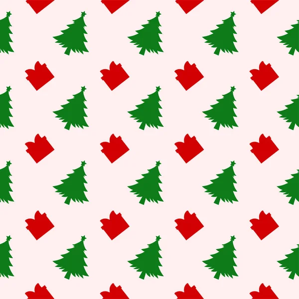 Рождественский Фон Бесшовный Дизайн Шаблонов Санта Клаусом Деревом Снеговиком Подарками — стоковый вектор