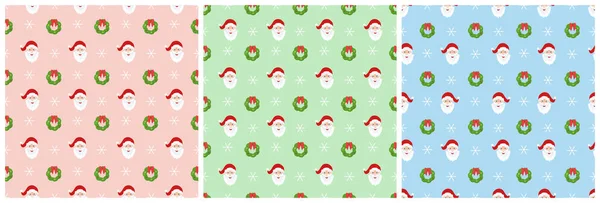 Ensemble Motif Sans Couture Fond Noël Avec Père Noël Arbre — Image vectorielle
