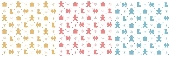 stock vector Set of Christmas Background Seamless Pattern Design With Santa Claus, Tree, Snowman And Gifts in Template Hand Drawn Cartoon Flat Illustration