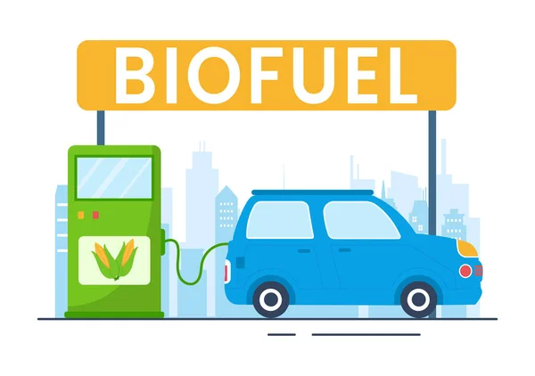 Biodrivmedels Livscykel För Naturmaterial Och Växter Med Gröna Fat Eller — Stock vektor