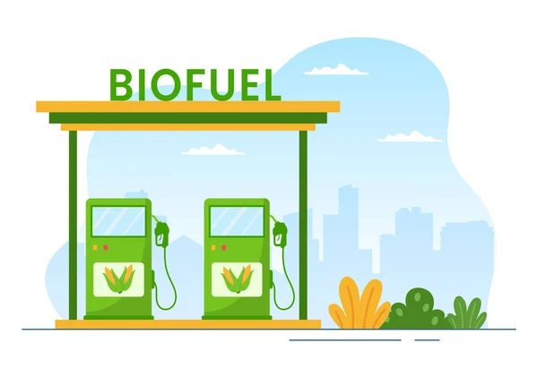 Biokraftstoff Lebenszyklus Natürlicher Materialien Und Pflanzen Mit Grünen Fässern Oder — Stockvektor