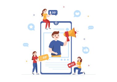 Reklam Pazarlama, Günlük Yaşam veya Düz Çizim El Çizim Şablonunda Onaylama İçin İnternetteki Gönderilerle Ünlülerin Etkisi