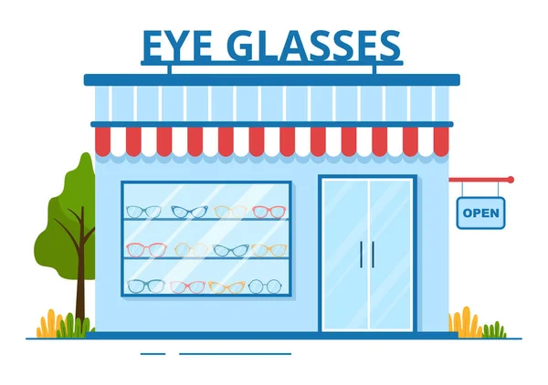 Eye Glasses Store Optical Shop Accessories Optician Checking Vision Eyeglasses — 스톡 벡터