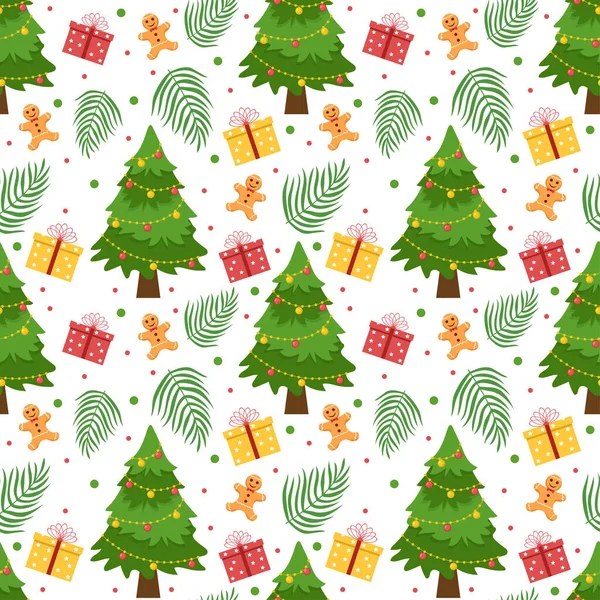 Christmas Background Seamless Pattern Design Santa Claus Tree Snowman Gifts — Stock Vector