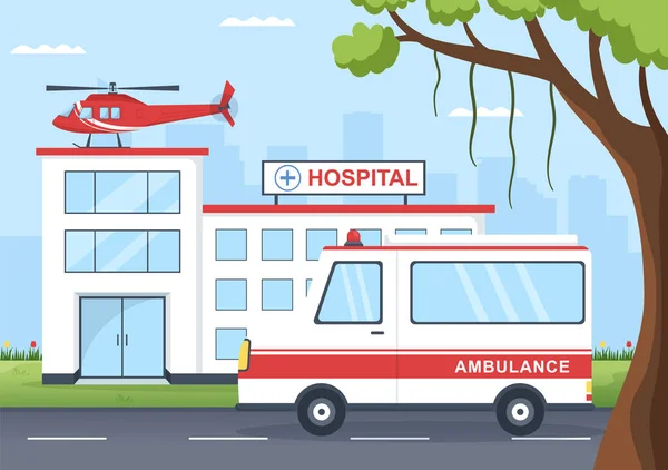 Medische Voertuig Ambulance Auto Spoedeisende Hulp Voor Pick Patiënt Gewond — Stockvector