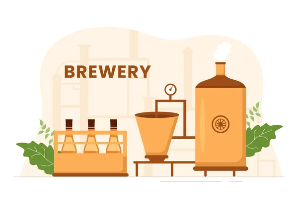 Διαδικασία Παραγωγής Ζυθοποιίας Μπύρα Δεξαμενή Και Μπουκάλι Γεμάτο Αλκοόλ Ποτό — Διανυσματικό Αρχείο